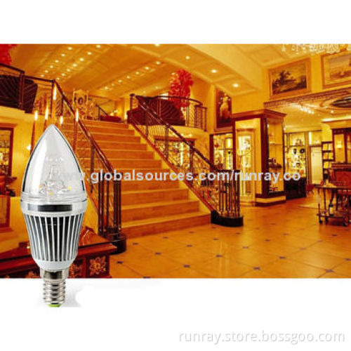 E14 LED Candle Bulb, 85-265V AC, Bridgelux Chip, 3-year Warranty, CE/RoHS, CRI80, ISO9001 Factory